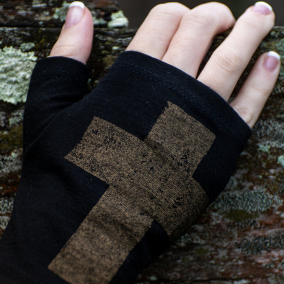 Merino Wool Gloves - Black and Bronze Cross