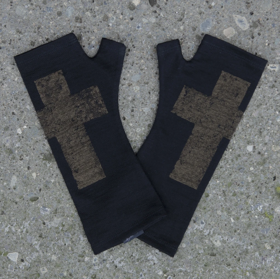 Merino Wool Gloves - and these are black with a printed Bronze Cross.