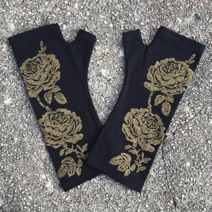 Merino Wool Gloves so beautiful with Black and Gold Roses.