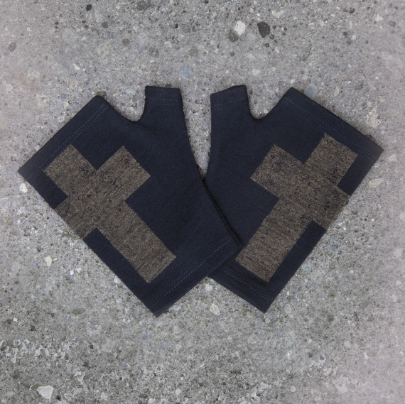 Merino Wool Gloves in Black with beautiful Bronze Cross (Shorter Length)